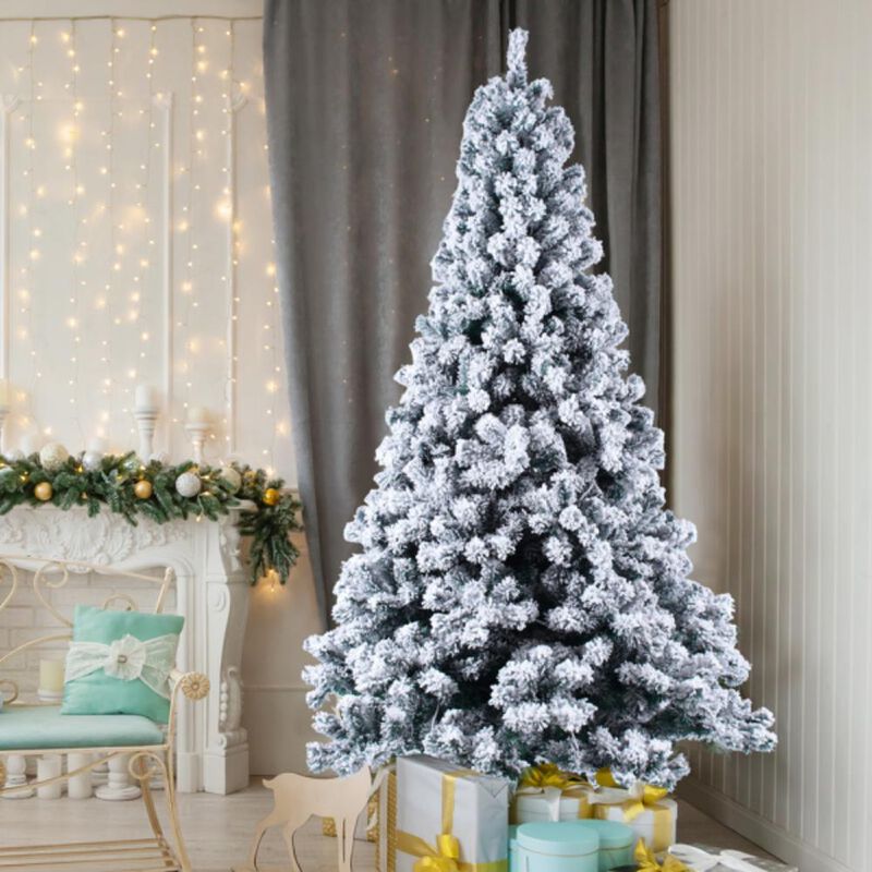 Snow-Flocked Pre-Lit Christmas Tree with 1202 Branch Tips for a Full & Festive Holiday Display