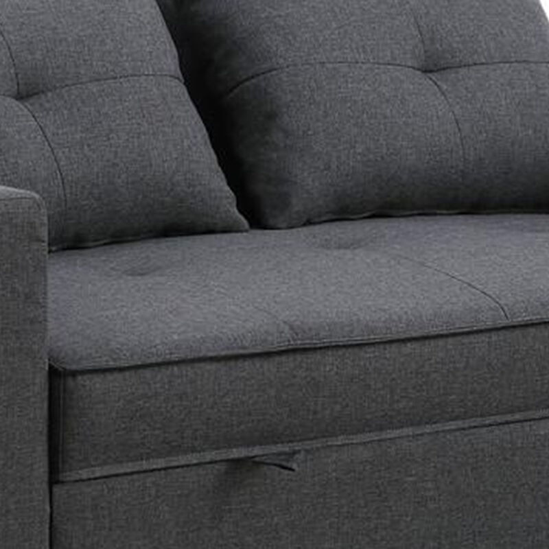 Vito 56 Inch Convertible Sleeper Loveseat with Side Pocket, Dark Gray Linen