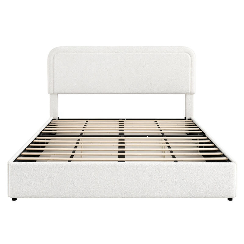 Queen Storage Bed with 4 Drawers, Ivory Boucle Upholstered Platform Bed, No Box Spring Needed image number 7