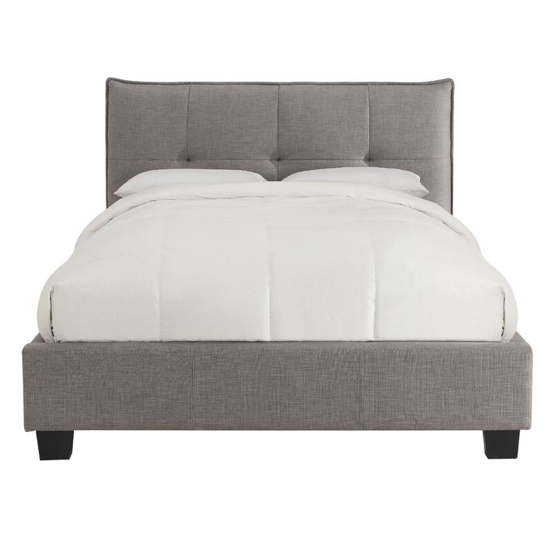 Amy Low Profile King Bed, Tufted Linen, Wide Storage, Gray