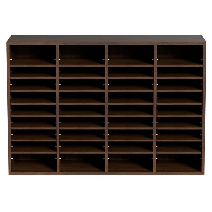 36 Compartment Wood Literature Organizer with Adjustable Shelves for Office Mailroom Storage-Vintage Brown