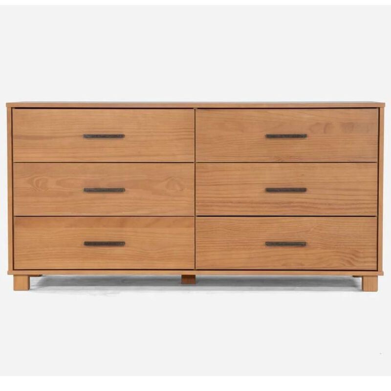 Hivvago Modern Farmhouse Solid Wood 6 Drawer Double Dresser in Light Brown Finish