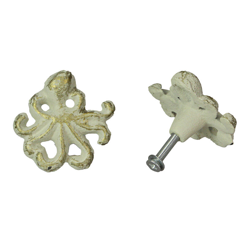 Set of 6 Rustic White Finish Cast Iron Octopus Drawer Pulls - Decorative Cabinet Knobs - Nautical Home Decor - Seaside Furniture Accents - 2 Inches Long image number 6