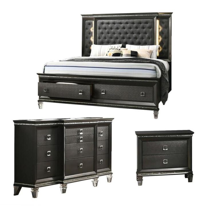Best Quality Furniture 3PC Queen  Bedroom Set: 1 Panel Bed, 1 Night Stands, and 1 Dresser with 8 Drawers and Two Jewelry Drawers