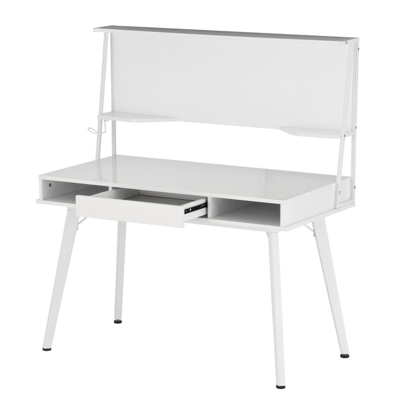 Study Computer Desk with Storage & Magnetic Dry Erase White Board, White