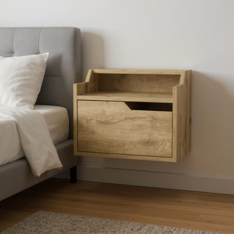 HomeRoots 16" Beige Wood One Drawer Floating Nightstand image number 1