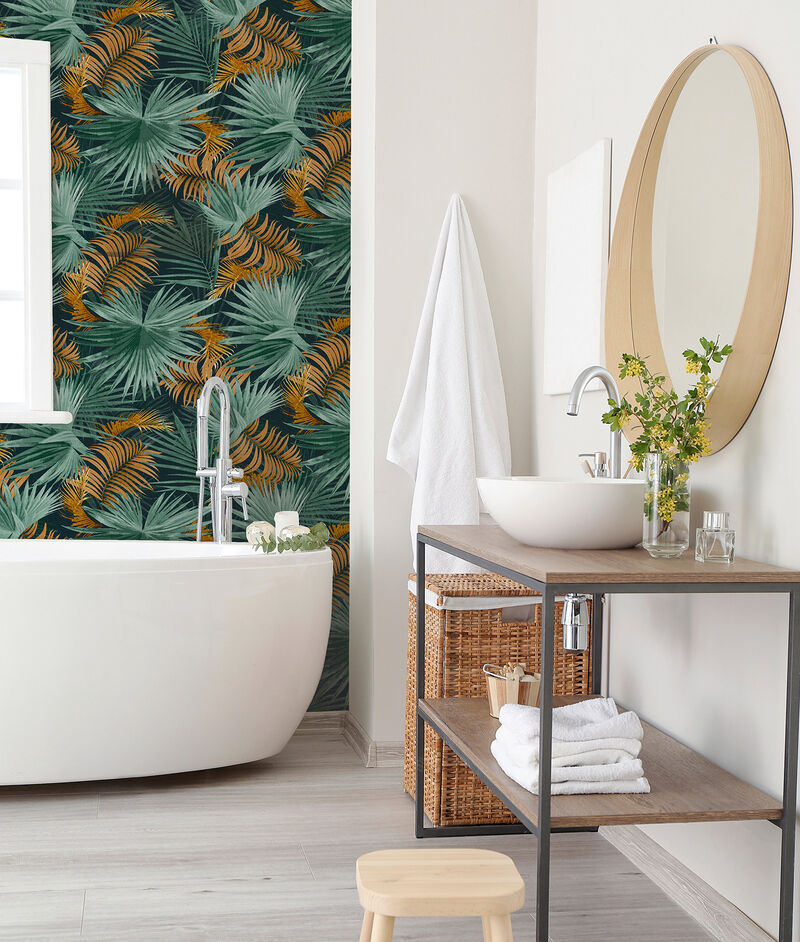 Esau Teal Jungle Palms Wallpaper image number 4