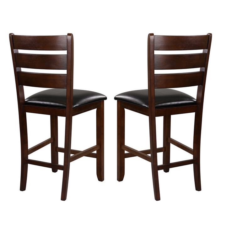 WoodCounter Height Chairs With Slatted Backs, Set of 2, Dark Brown-Benzara