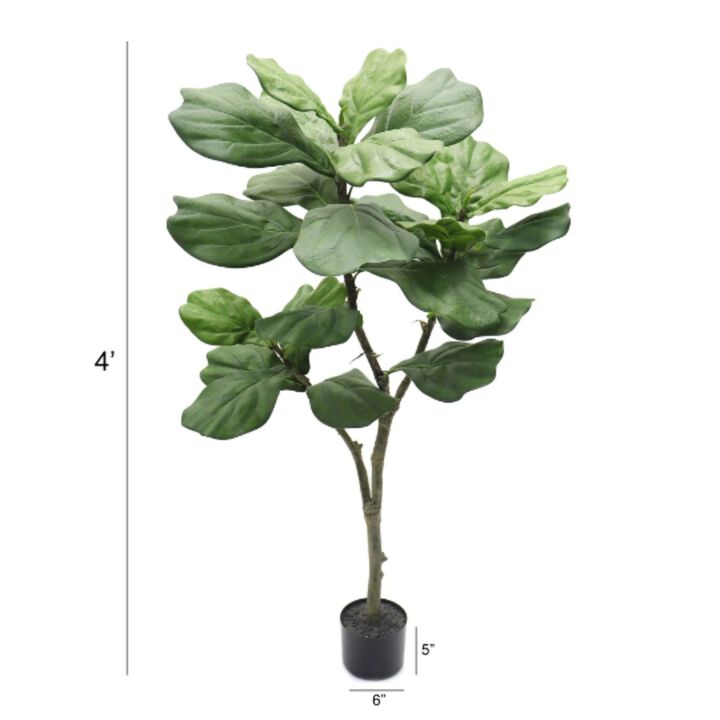 4' Artificial Silk Fiddle Leaf Fig Tree in Black Pot - Lifelike, Low-Maintenance Indoor Plant Decor, Home & Office Greenery