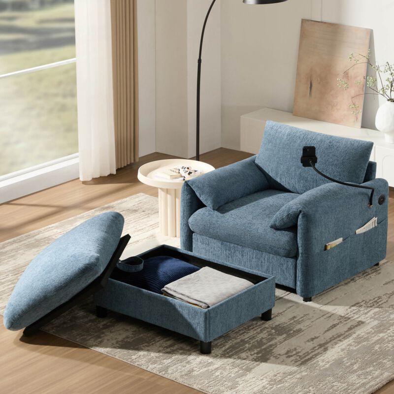 Kiple Modern Chenille Accent Chair & Ottoman Set image number 1
