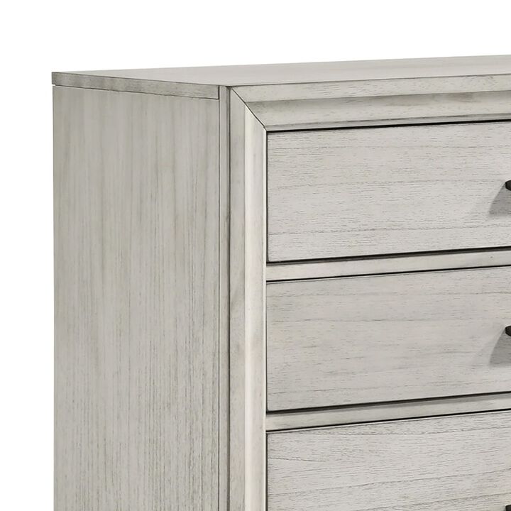 Jeni Tall Dresser Chest, 5 Drawers, Chrome Handles, Rustic White Mist