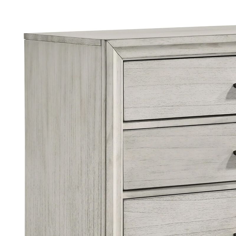 Jeni Tall Dresser Chest, 5 Drawers, Chrome Handles, Rustic White Mist