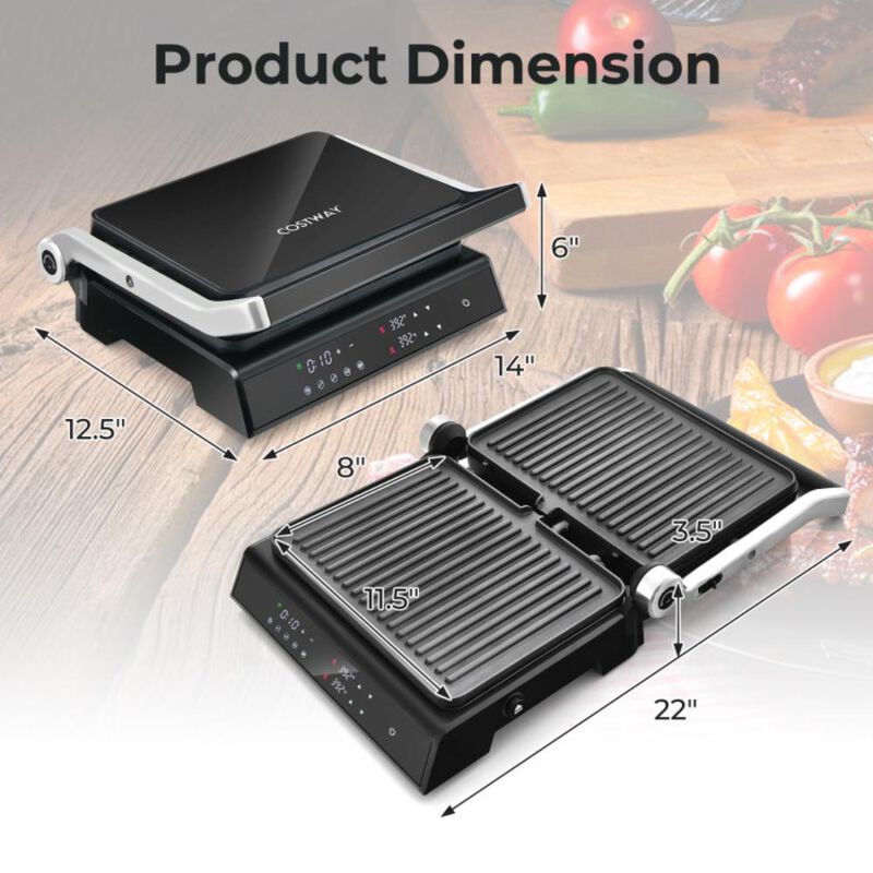Hivvago 3 in 1 Indoor Electric Panini Press Grill with LED Display