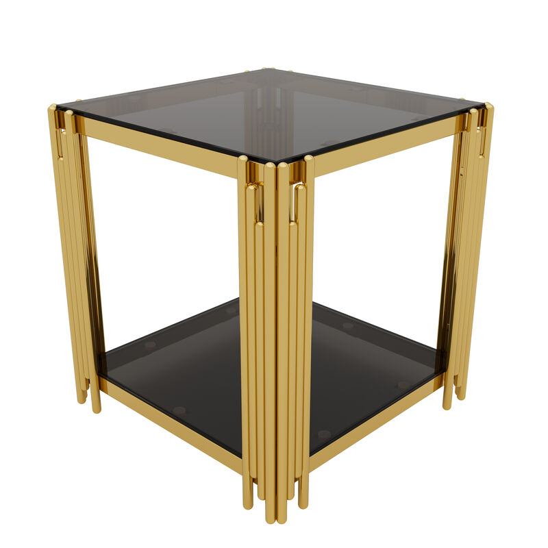 Merax Modern Mirror End Table Asymmetrical Metal Frame with Lower Shelf image number 0