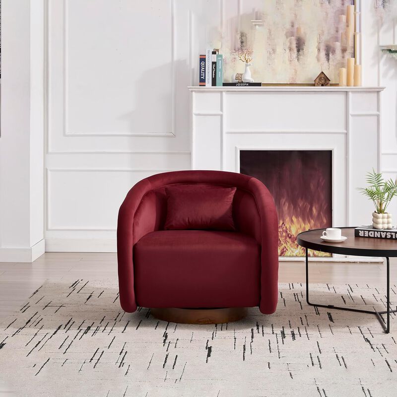 Envelor Luxury Boucle Velvet 360&deg; Swivel Barrel Accent Chair image number 1