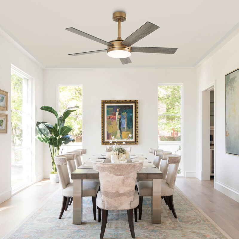 48" Modern Gold Reversible Dimmable Smart 5 Blade Ceiling Fan with APP Control and Remote, Light