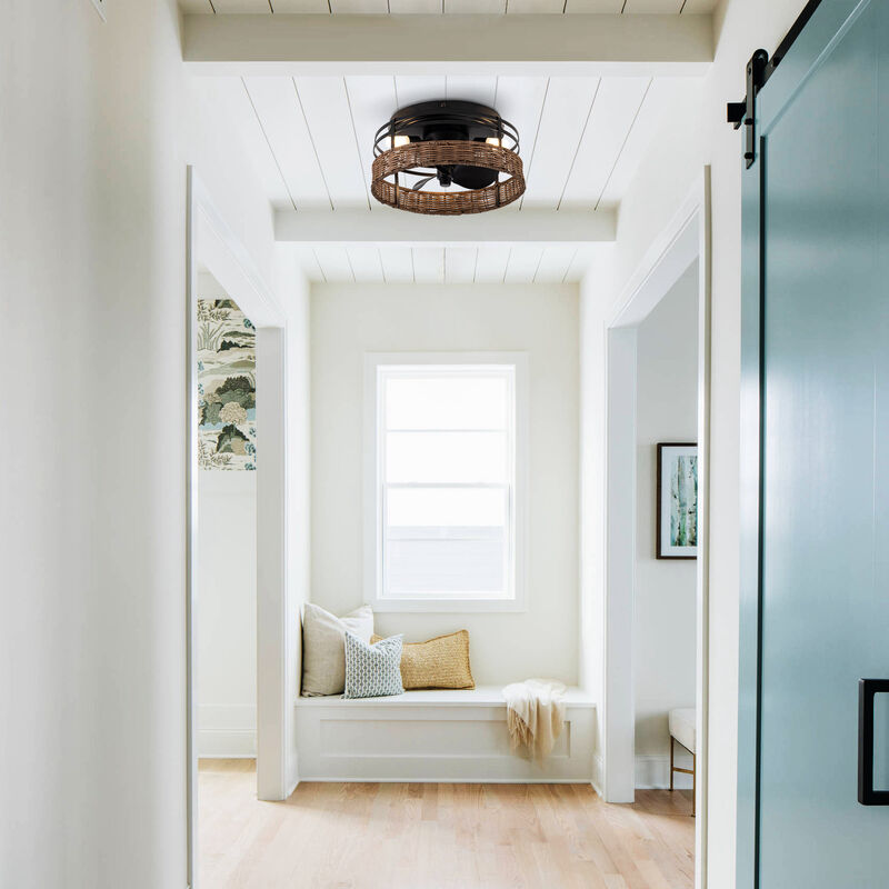 13" Farmhouse Flush Mount Ceiling Fan with Light & Remote