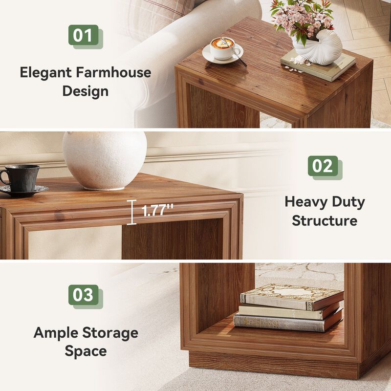 Solid Wood 2-Tier Rustic End Table for Living Room & Small Spaces image number 5