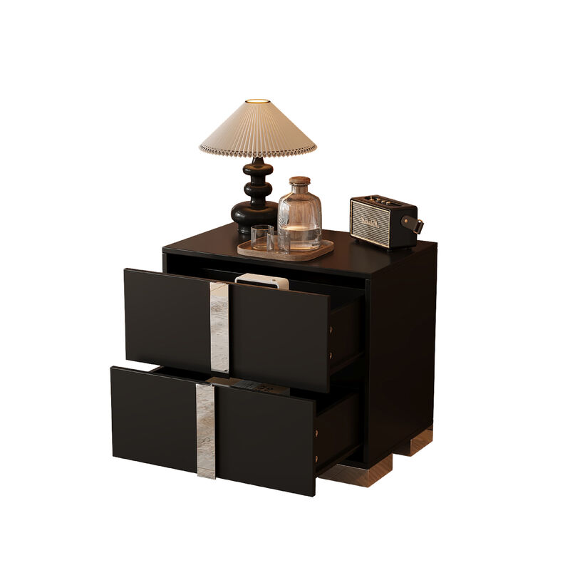 2-Drawer Mirrored Nightstand Bedside Table image number 4