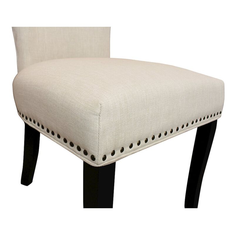 Jill Linen Fabric Side Chair Ivory with Antique Brown - Set of 2