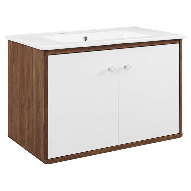 Modway Transmit Wall-Mount, 30" Bathroom Vanity, Walnut White image number 0