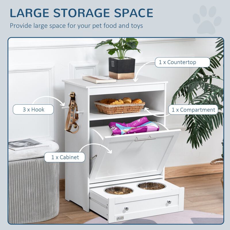 White Pet Station: Dog Feeding Cabinet with Food Storage image number 4