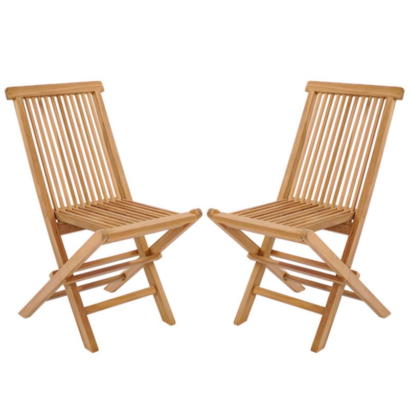 Hivvago Set of 2 Teak Patio Folding Chairs with High Back and Slatted Seat