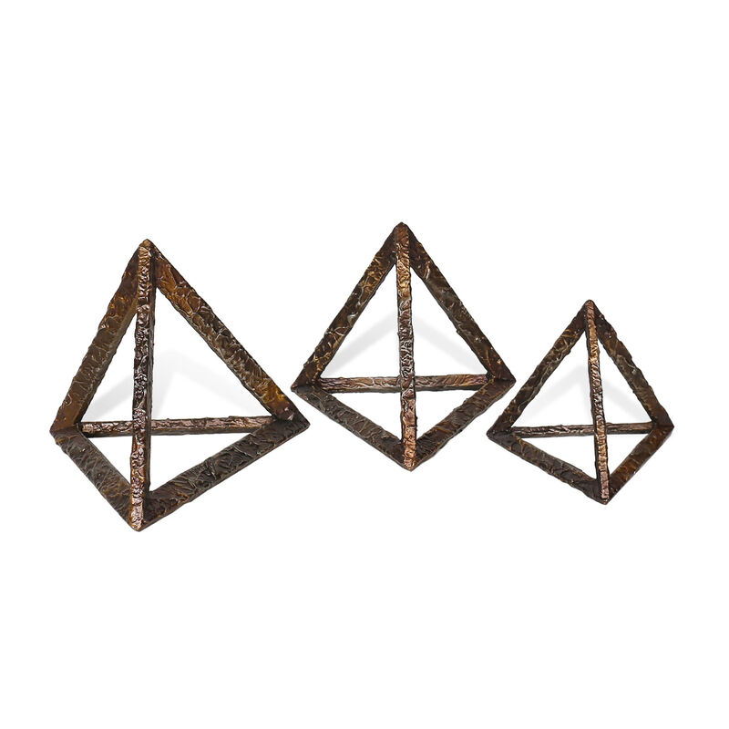 HomeRoots Set of Three Bronze Metal Pyramid Tabletop Sculptures image number 0
