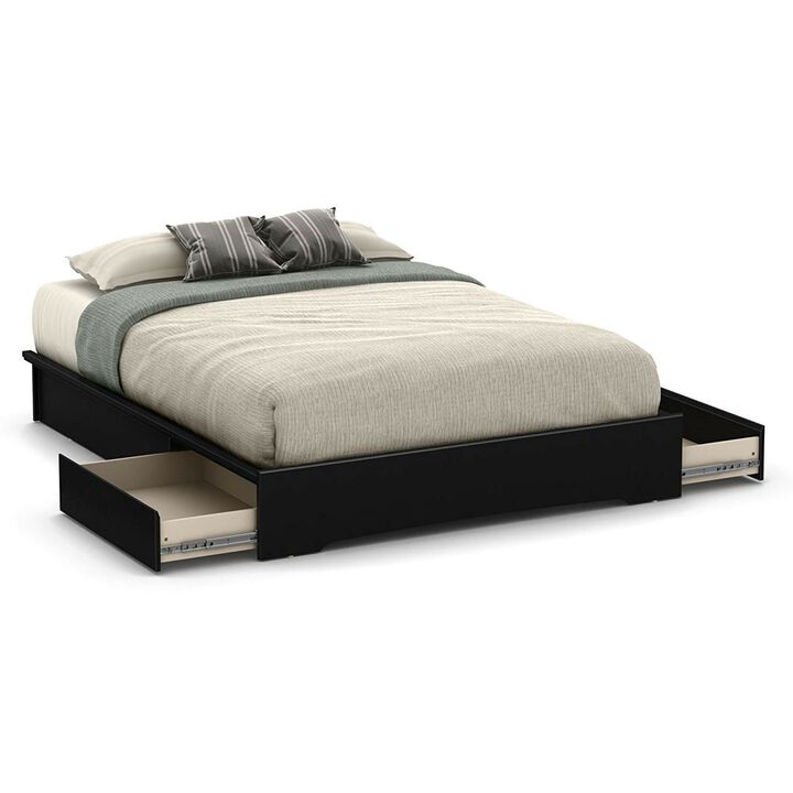 Hivvago Queen Platform Bed Frame with 2 Storage Drawers in Black Wood Finish