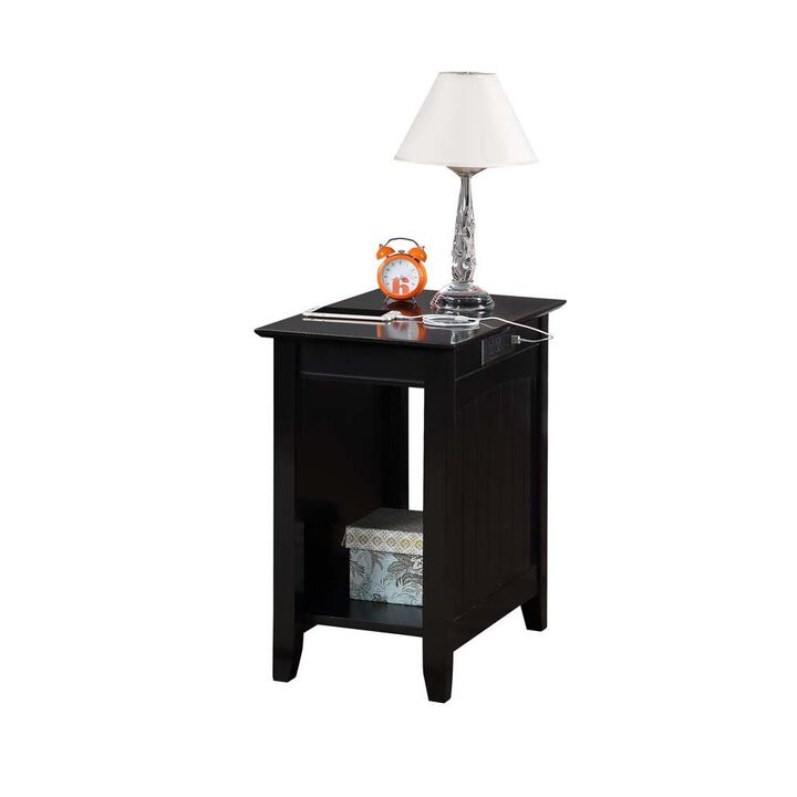 Convenience Concepts Edison End Table with Charging Station and Shelf, Black