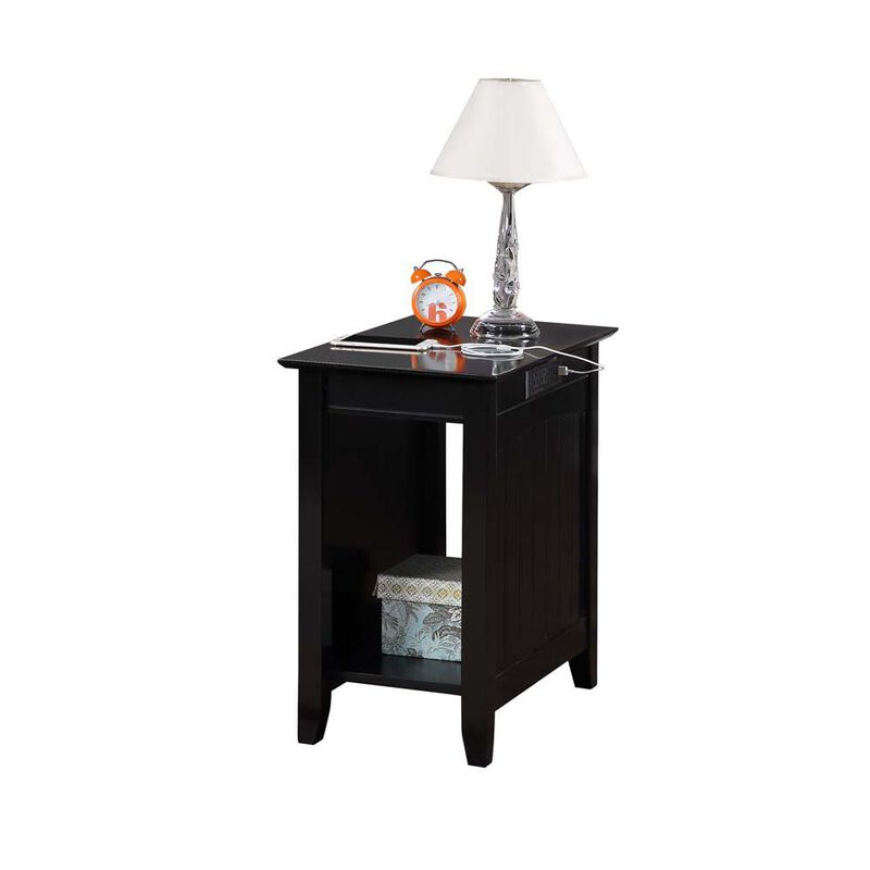 Convenience Concepts Edison End Table with Charging Station and Shelf, Black