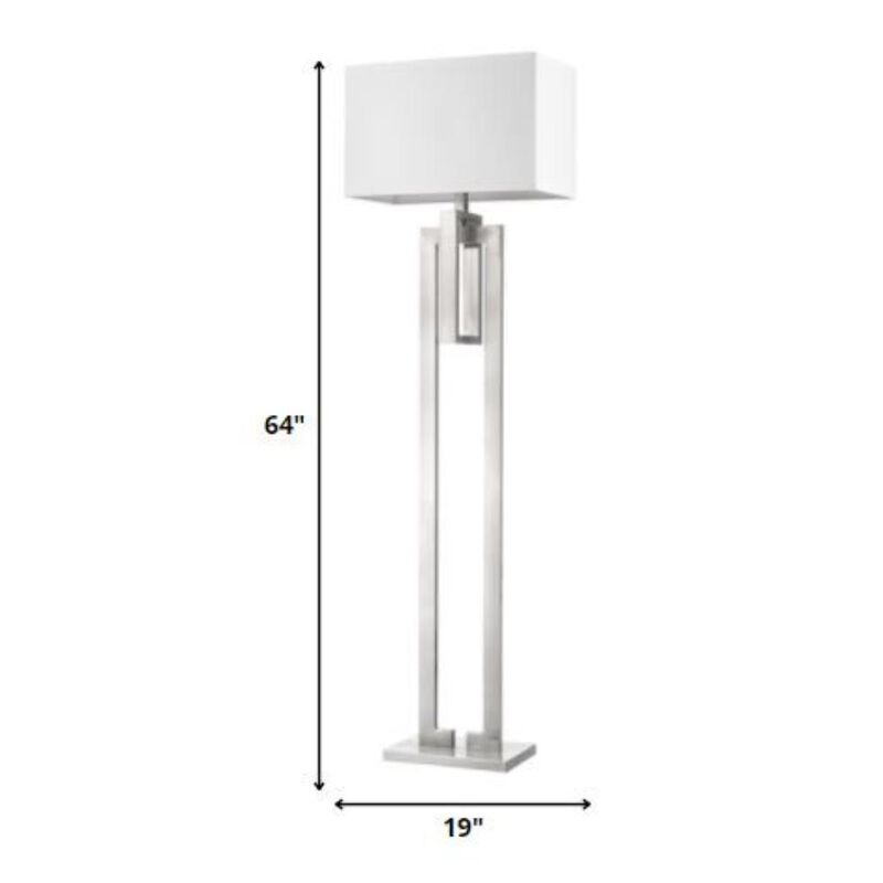 Hivvago 64" Nickel Traditional Shaped Floor Lamp With White Rectangular Shade