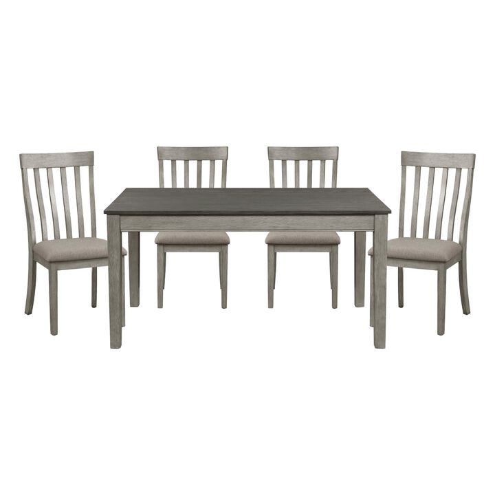 Country Casual Styling 5pc Dining Set Dining Table with Drawers and 4x Side Chairs Light Gray Finish Wooden Contemporary Furniture