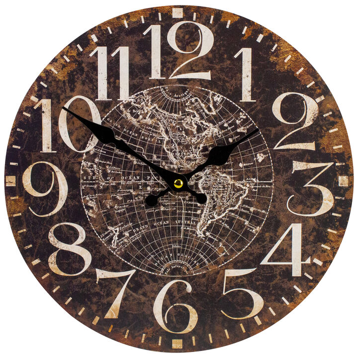 12" Battery Operated Round Wall Clock with World Globe Design
