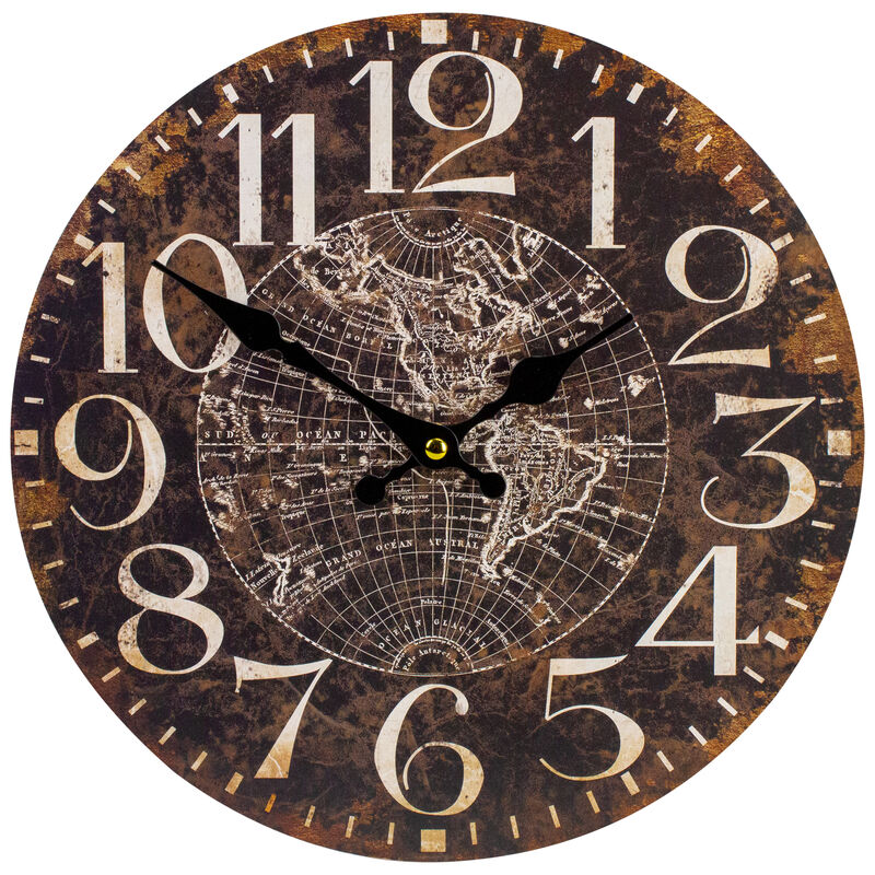 12" Battery Operated Round Wall Clock with World Globe Design