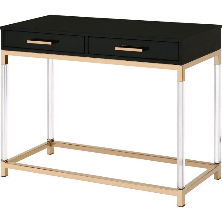 Metal Base Framed Console Table, Black and Gold-Benzara