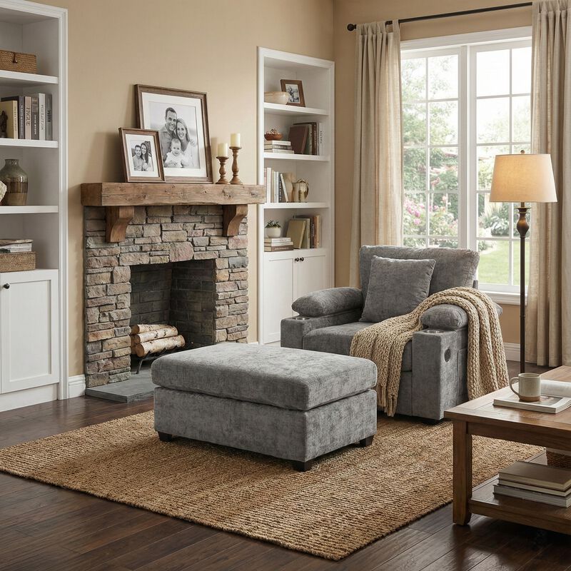 Whisen Ergonomic Accent Chair with Ottoman, Firm Chenille Sofa with Cupholders & USB Ports image number 1
