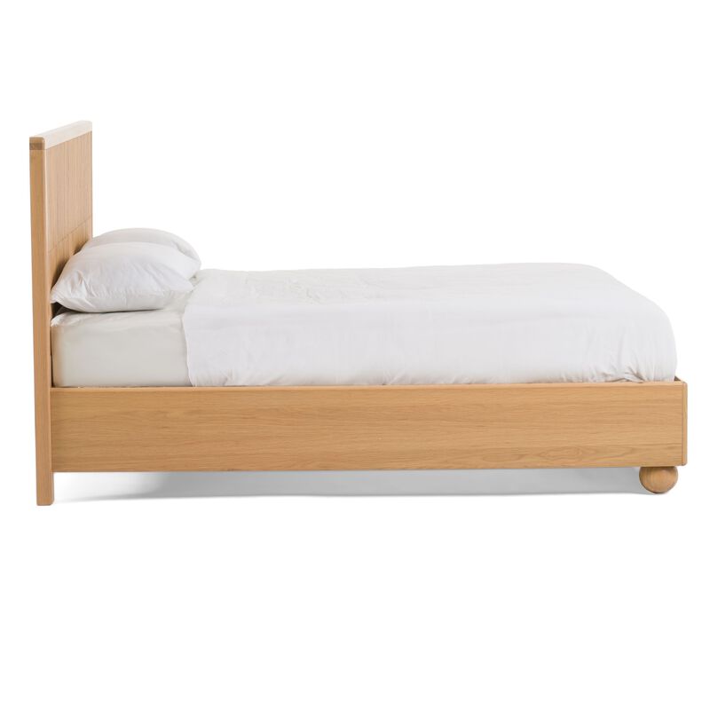 Cid Joya King Bed, Panel Headboard, Rounded Natural Brown Solid Oak Wood