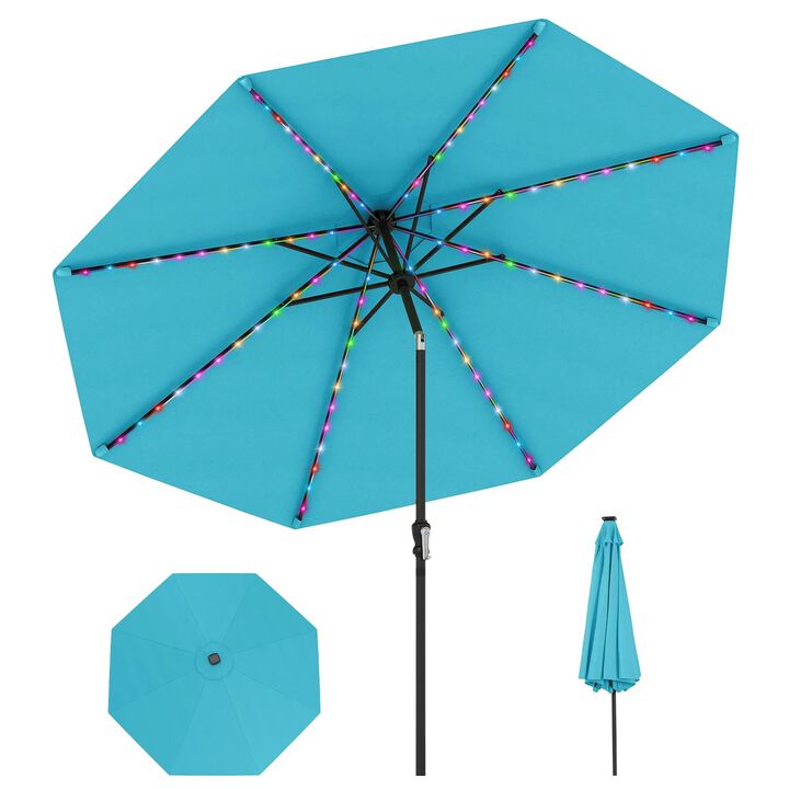 10 Feet Solar Patio Umbrella with 96 RGB Flowing LED Lights and Tilt Adjustment