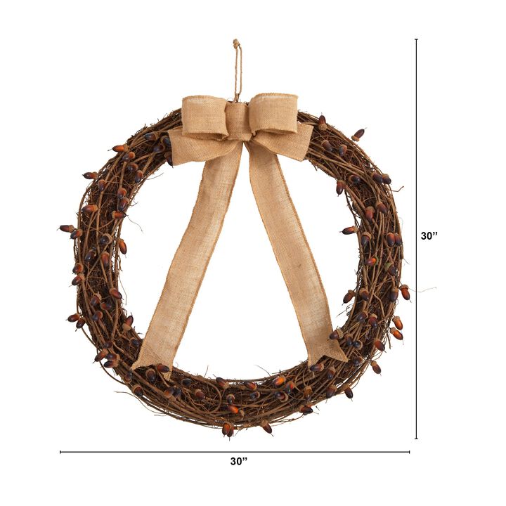 HomPlanti 30" Fall Acorn and Decorative Bow Autumn Wreath