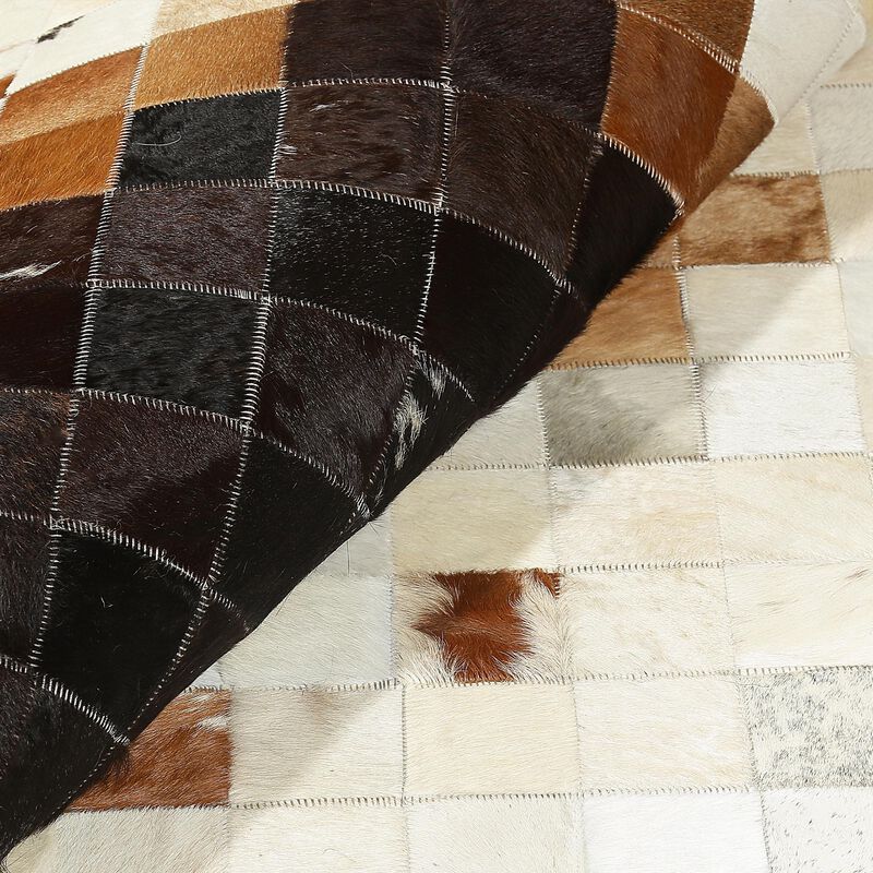 Brown and Cream Ombre Diamond Pattern Cowhide Patchwork Rug image number 3