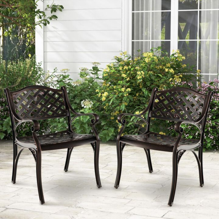 Hivvago Cast Aluminum Patio Chairs Set of 2 Dining Chairs with Armrests Diamond Pattern