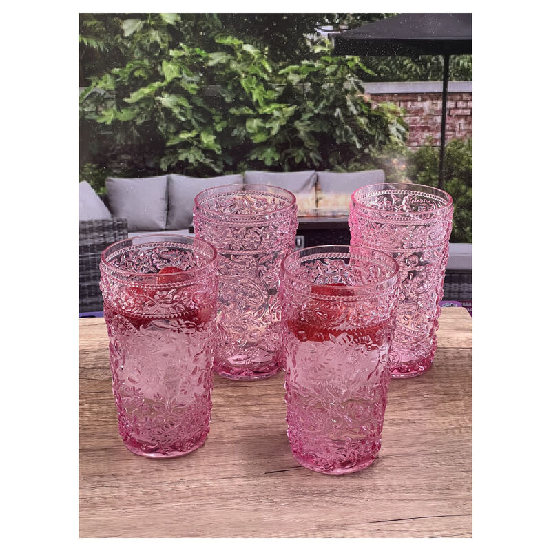 Set of 4 Acrylic Paisley Stemless Highball Tumblers for Cocktails, Bar, and Home Use