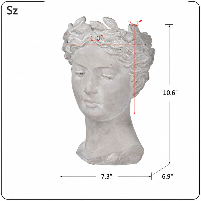 WOW PIONEER Classic Greek Style Cement Head Planter Vase - Indoor Outdoor Home Garden Decor, Dimensions 7.3 x 6.9 x 10.6 Inches image number 1