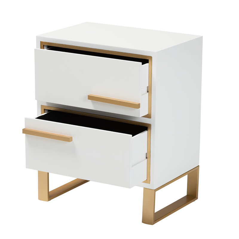 Baxton Studio Giolla and Luxe White Finished and Gold Metal 2-Drawer End Table