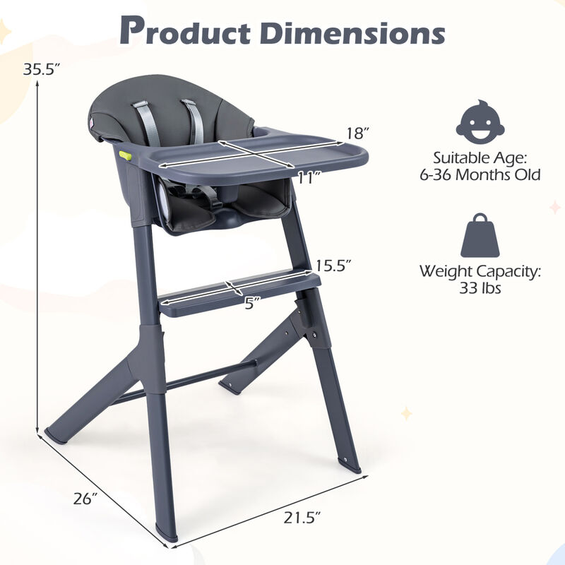 3 in 1 Convertible Baby High Chair with Tray and Adjustable Footrest image number 2