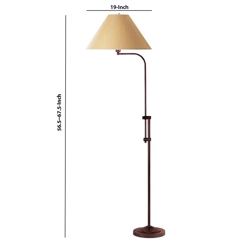 3 Way Metal Floor Lamp with and Adjustable Height Mechanism, Brown - Benzara