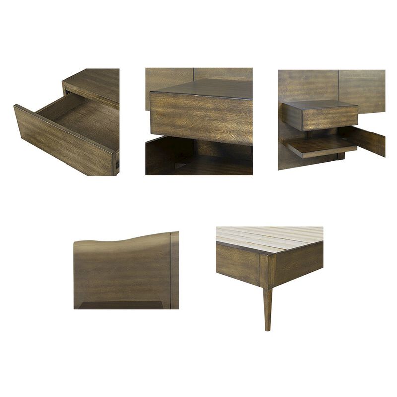 INK+IVY Platform Bed frame with Live-Edge Headboard and Built-in Nightstands/Drawers, Queen