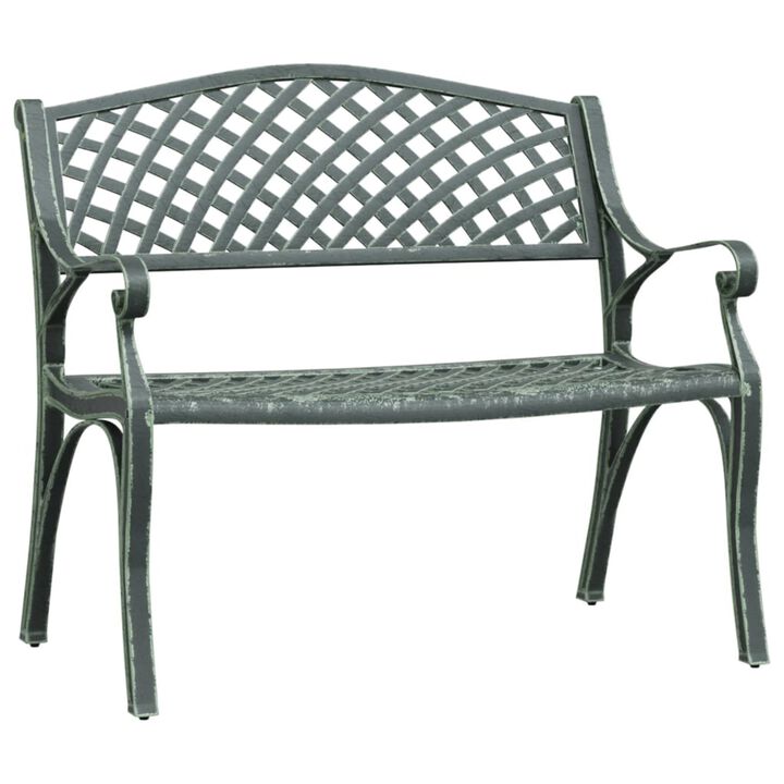 vidaXL Crafted Patio Bench - Comfortable 40.2" Cast Aluminum Green - Weather-Resistant - Charming Floral Detailing - Easy Assembly - Extra Sturdy with Cast Iron Legs