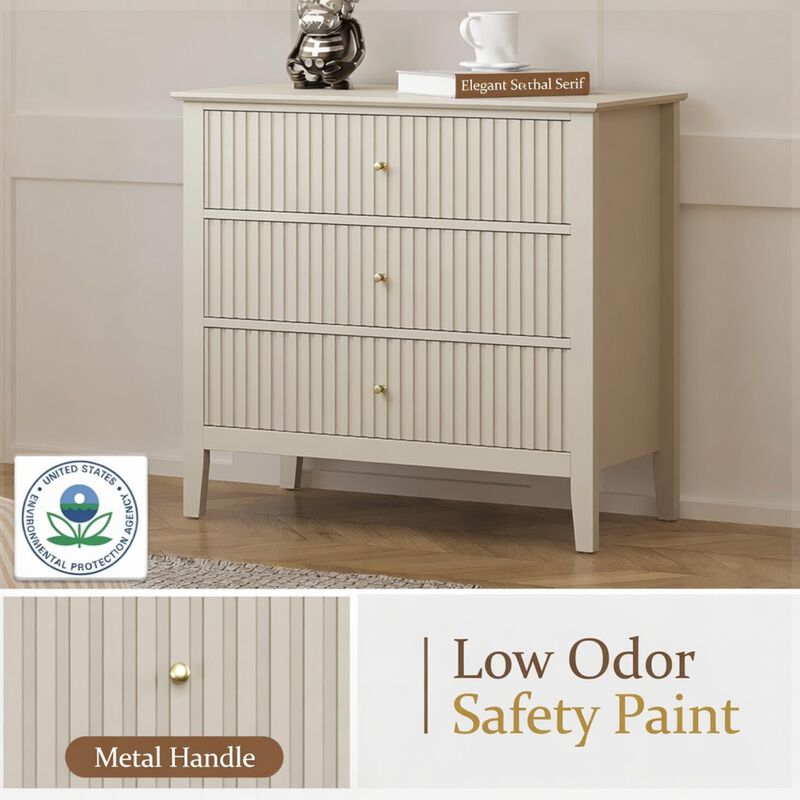 32" Assembled Wide Fluted Nightstand 3-Drawer image number 6
